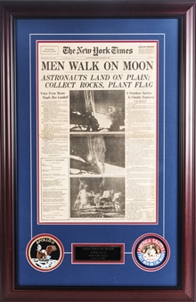 1969 Original "New York Times" Newspaper From 7/21/1969 Moon Landing "MEN WALK ON MOON" In Framed Display